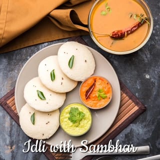 Plain Idli With Sambhar & Chutney( 3 PCS)